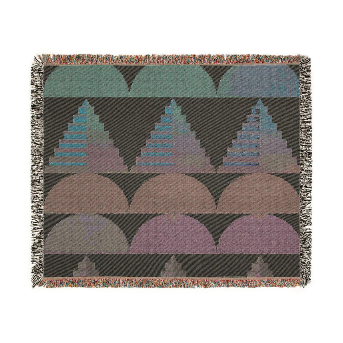Southwest Geo Pattern Woven Blanket | Pyramid Arc Throw, Earth Tones
