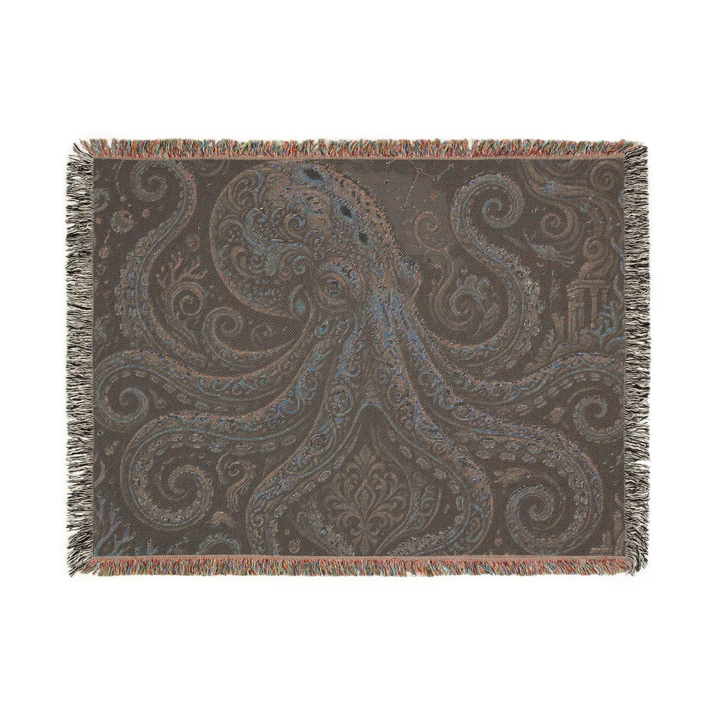 Vintage Octopus Tapestry Woven Blanket | Nautical Sea Creature Throw