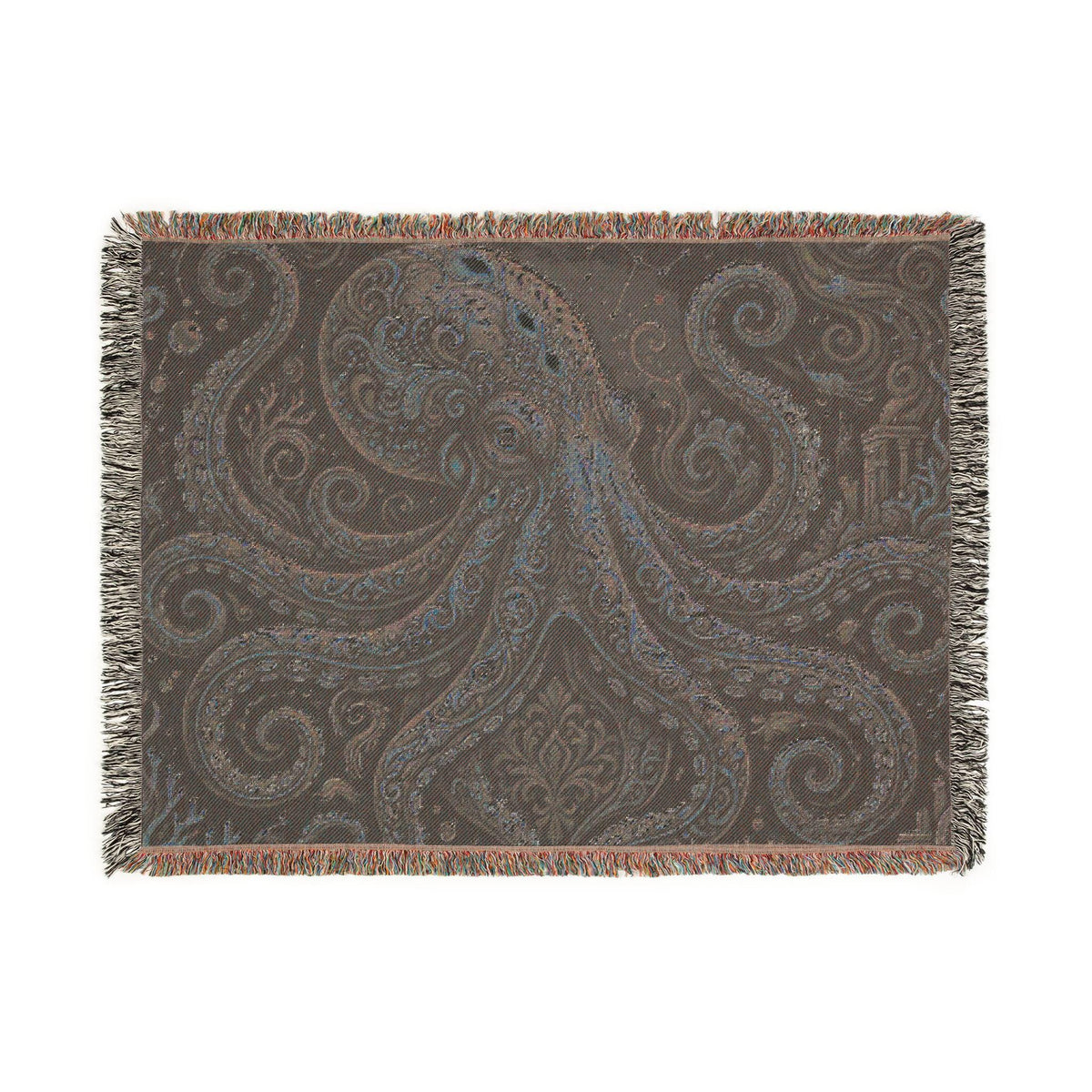 Vintage Octopus Tapestry Woven Blanket | Nautical Sea Creature Throw