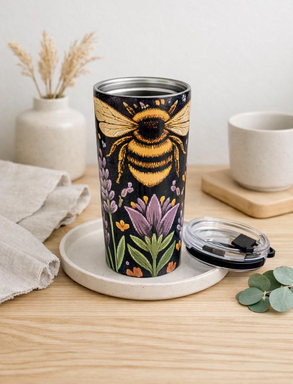 Bumblebee Lavender Floral Tumbler 20oz | Bee Garden Stainless Tumbler