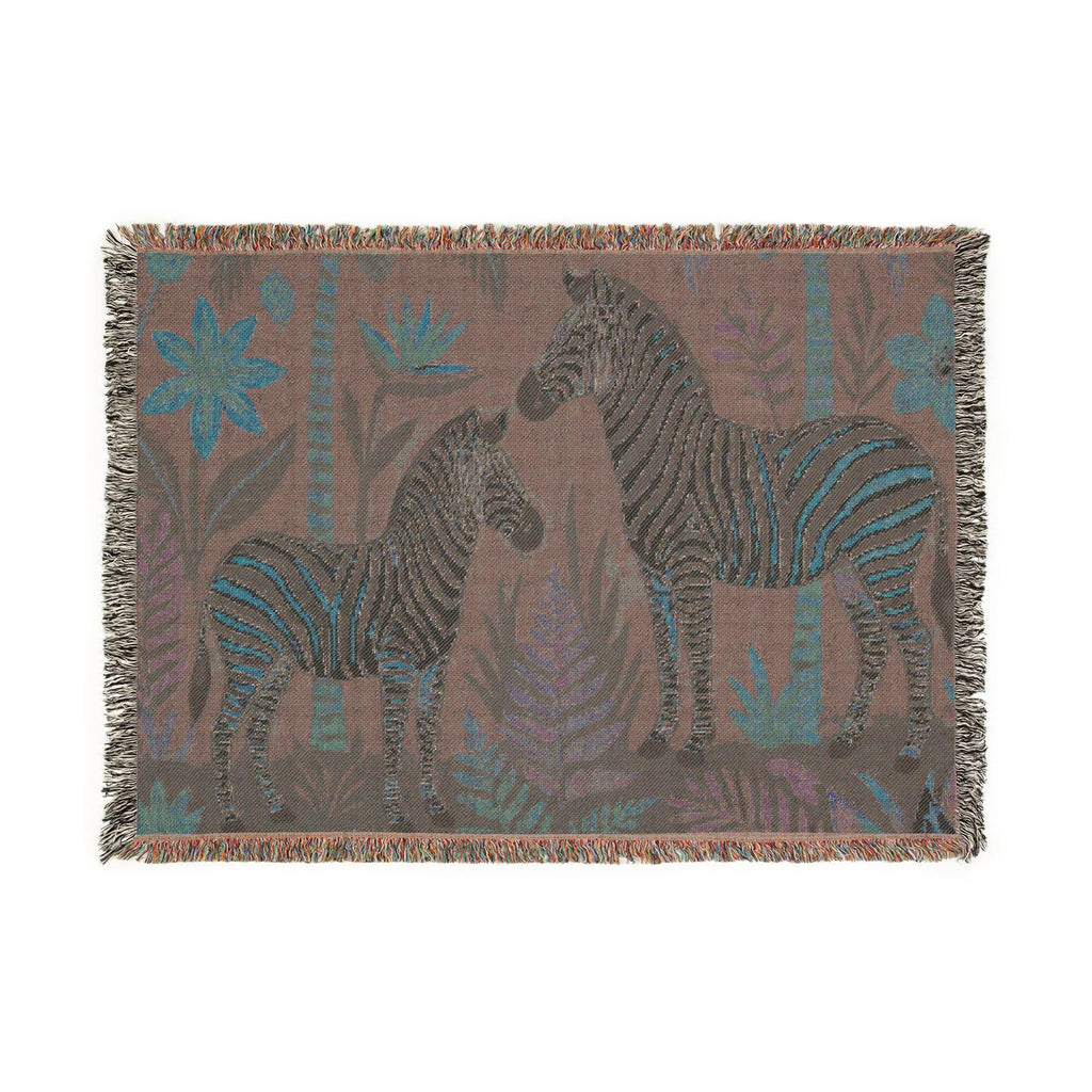 Zebra Jungle Illustration Woven Blanket | Animal Tapestry Throw