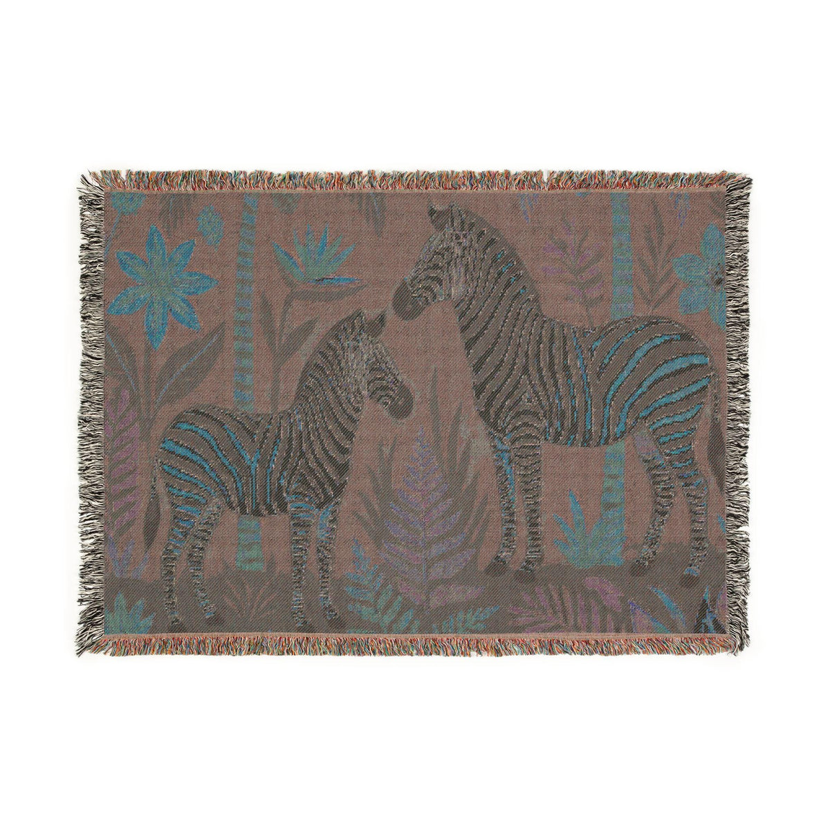 Zebra Jungle Illustration Woven Blanket | Animal Tapestry Throw