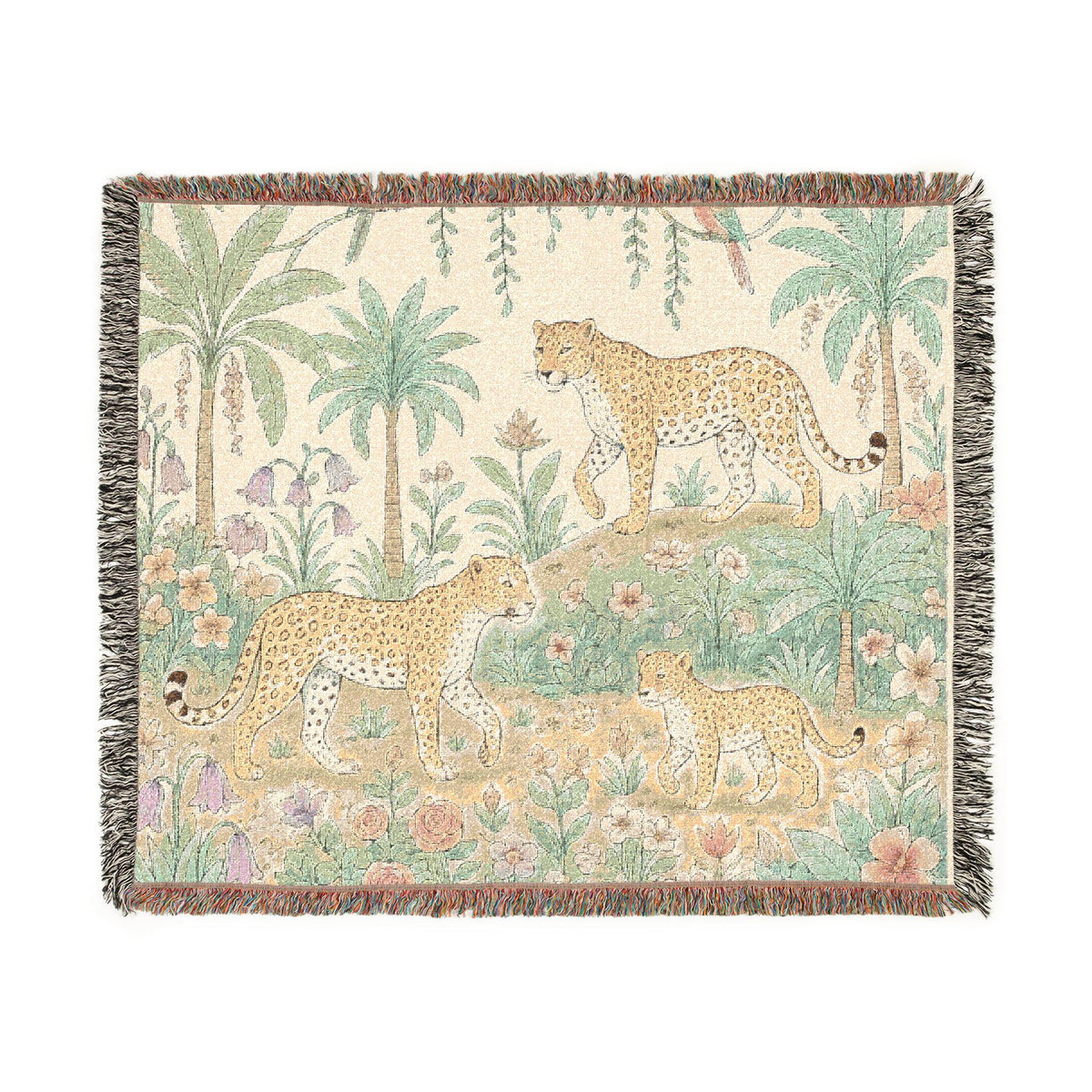 Jungle Leopard Tapestry Woven Blanket | Tropical Palm Animal Throw