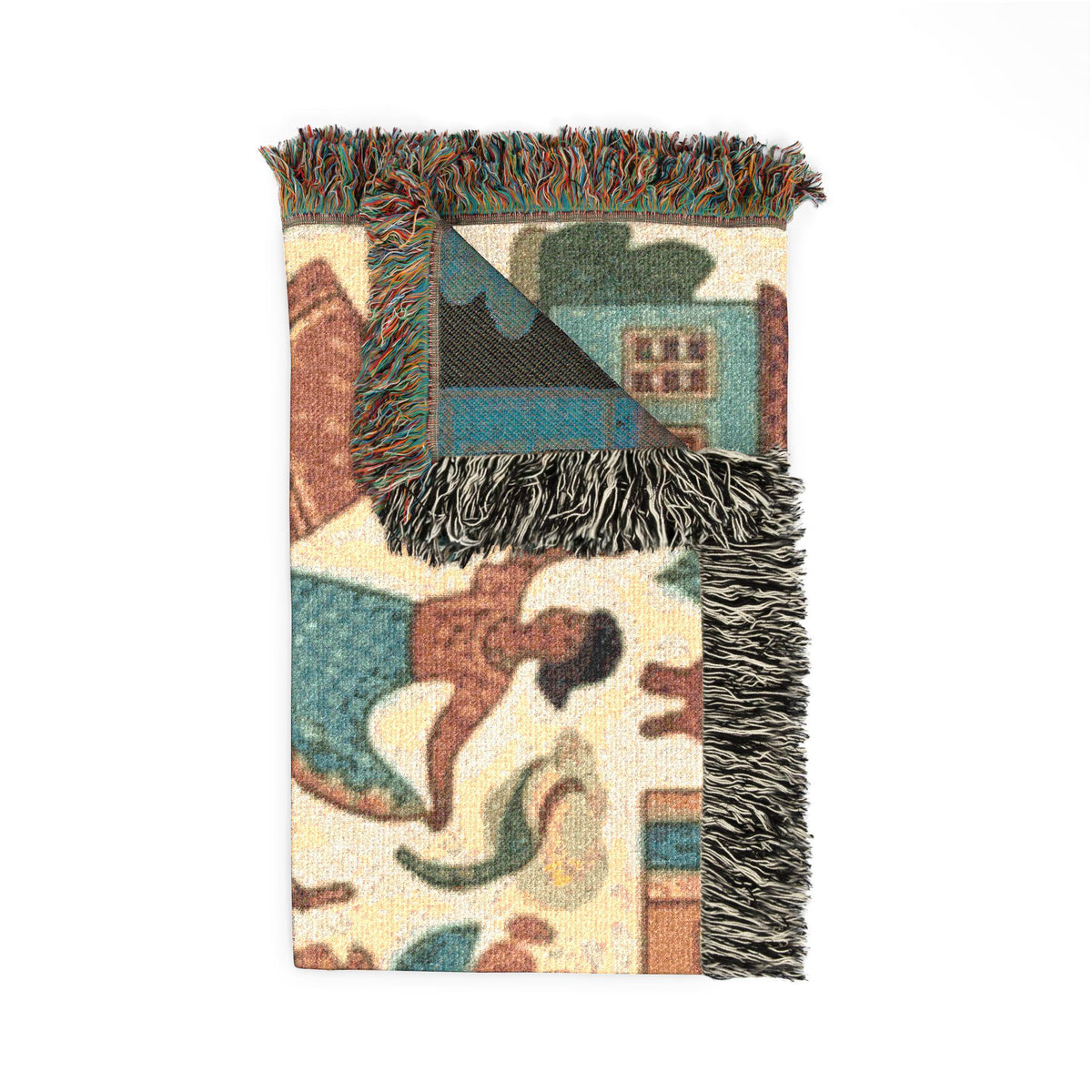Folk Dance Pattern Woven Blanket | Southwestern House and Guitar Throw