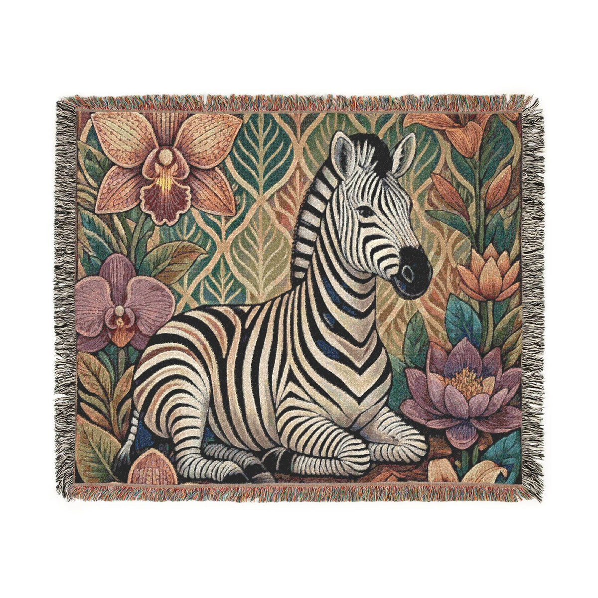 Zebra Floral Woven Blanket | Boho Safari Animal Throw