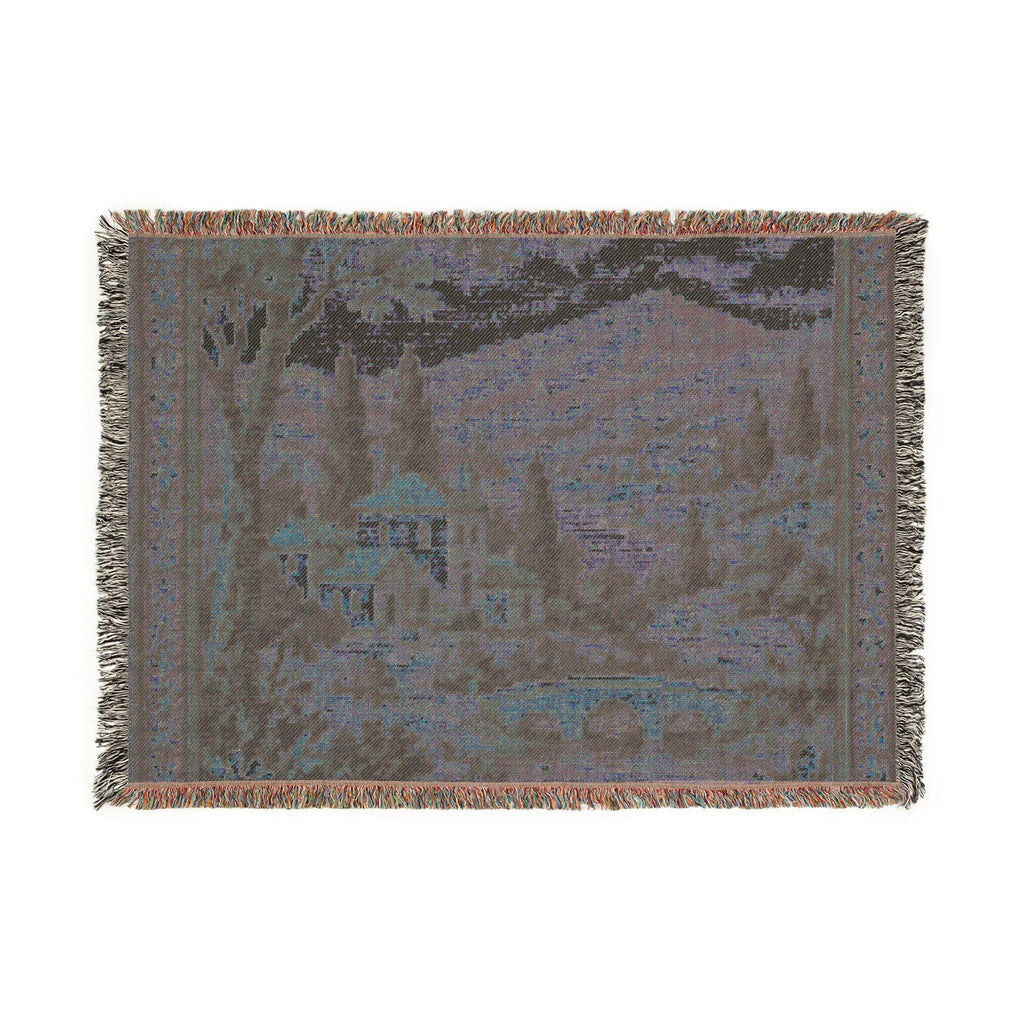Vintage Cottage Landscape Woven Blanket | Scenic Tapestry Throw