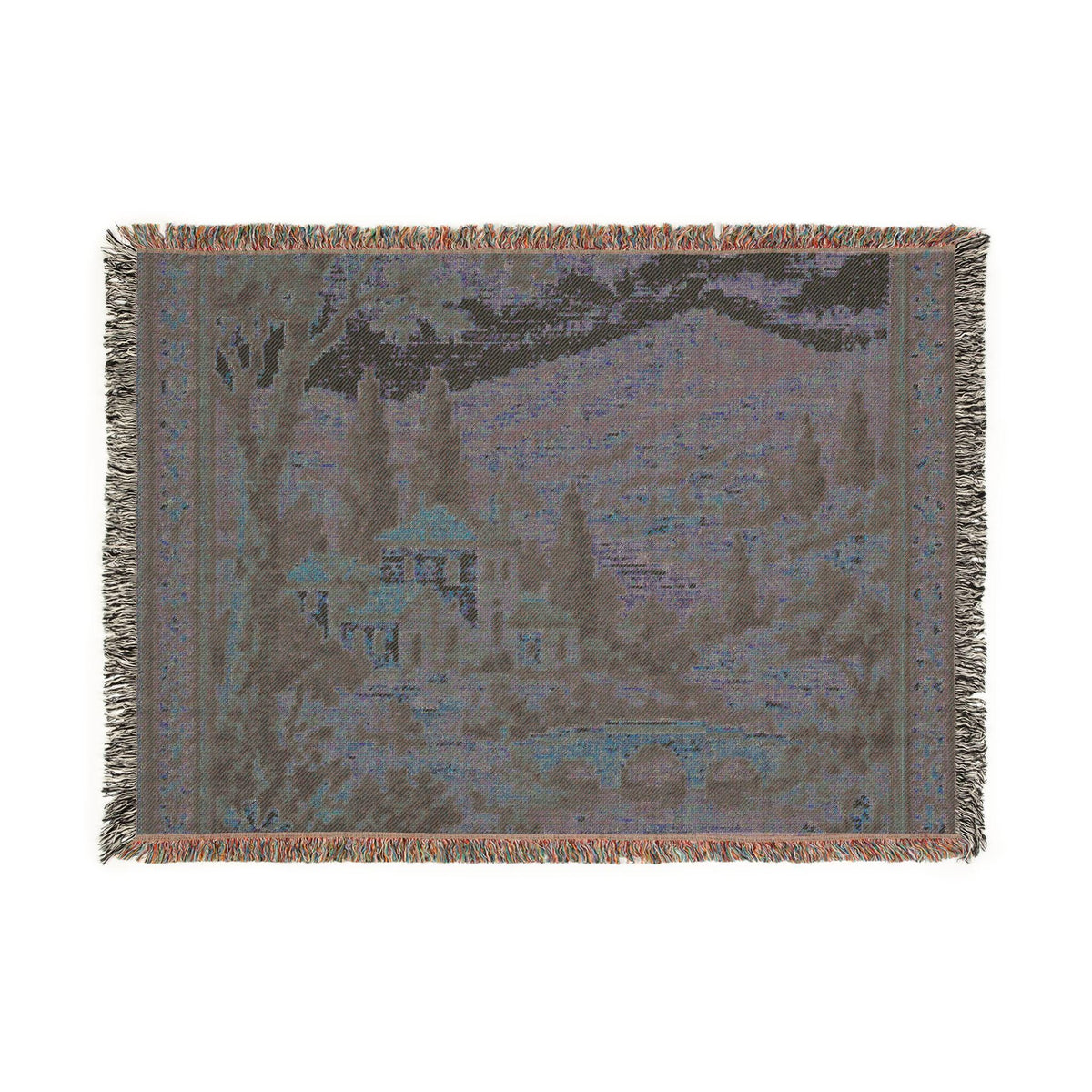Vintage Cottage Landscape Woven Blanket | Scenic Tapestry Throw