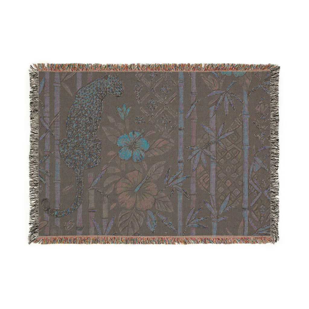 Golden Leopard Floral Woven Blanket | Tropical Bamboo Throw