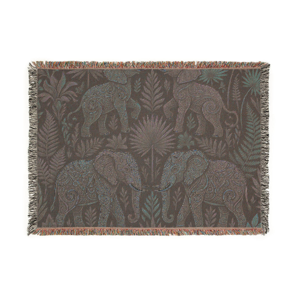 Bohemian Elephant Tapestry Woven Blanket | Jungle Floral Fringe Throw
