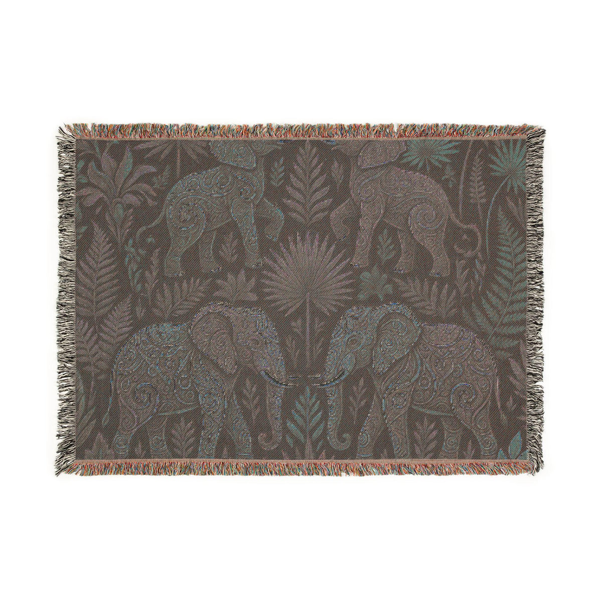 Bohemian Elephant Tapestry Woven Blanket | Jungle Floral Fringe Throw