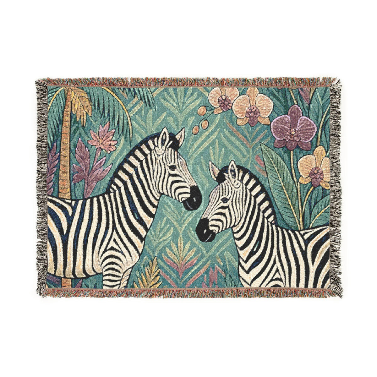 Zebra Jungle Illustration Woven Blanket | Safari Animal Throw
