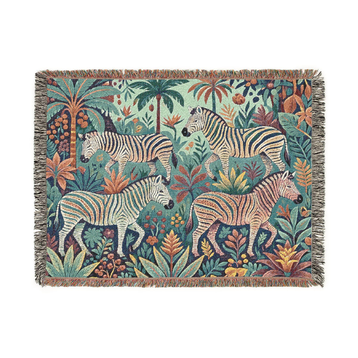 Zebra Jungle Woven Blanket | Safari Animal Tapestry Throw