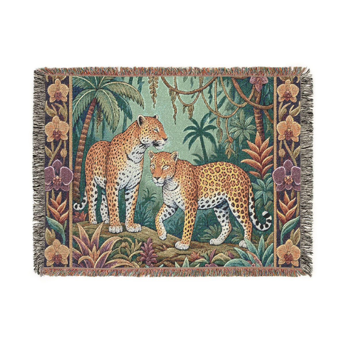 Jungle Leopards Woven Blanket | Tapestry Animal Throw