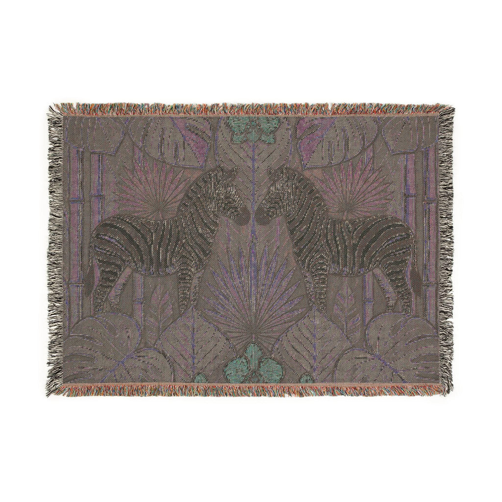 Art Deco Zebra Tapestry Woven Blanket | Jungle Palm Motif