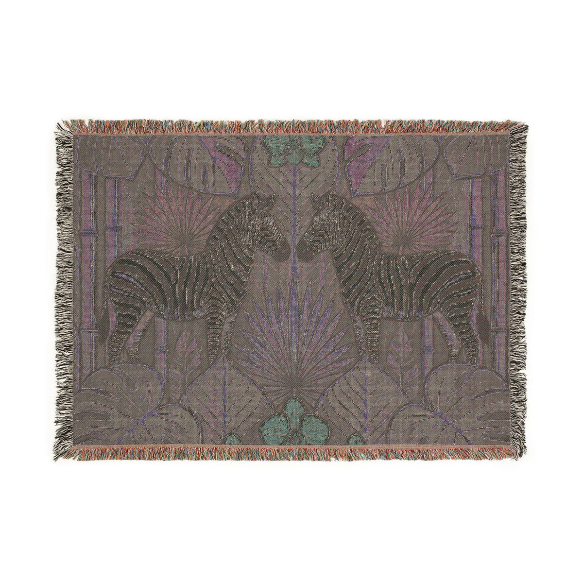 Art Deco Zebra Tapestry Woven Blanket | Jungle Palm Motif