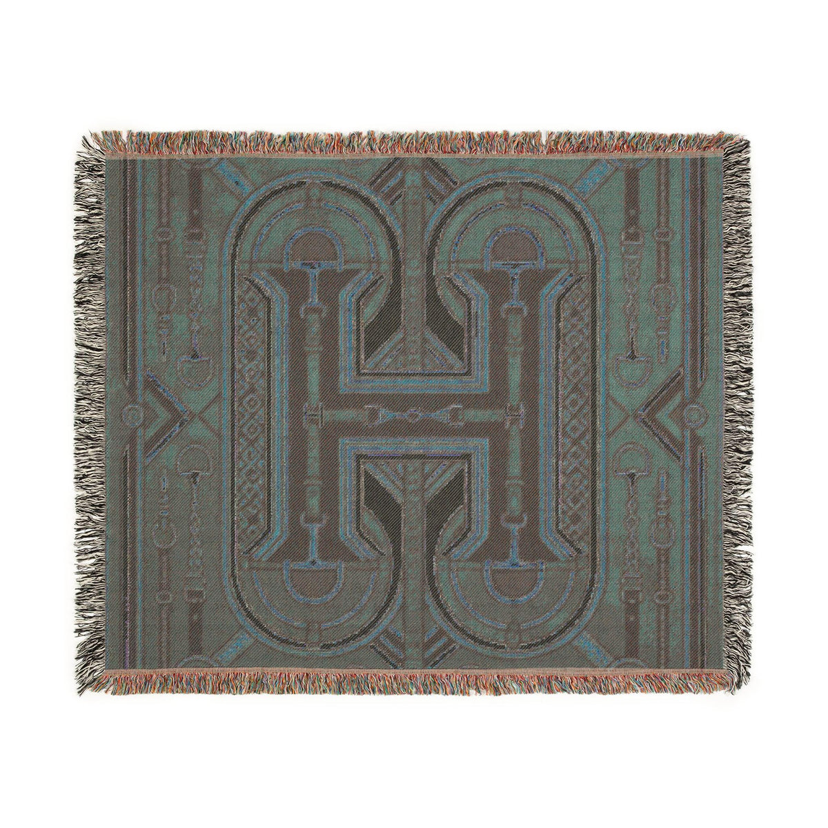Rustic Geometric Throw, Southwestern Equestrian Initial Tapestry