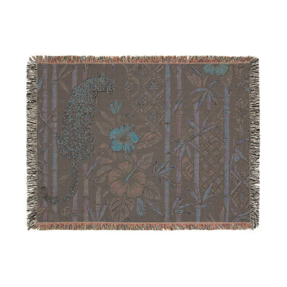 Golden Leopard Floral Woven Blanket | Tropical Bamboo Throw
