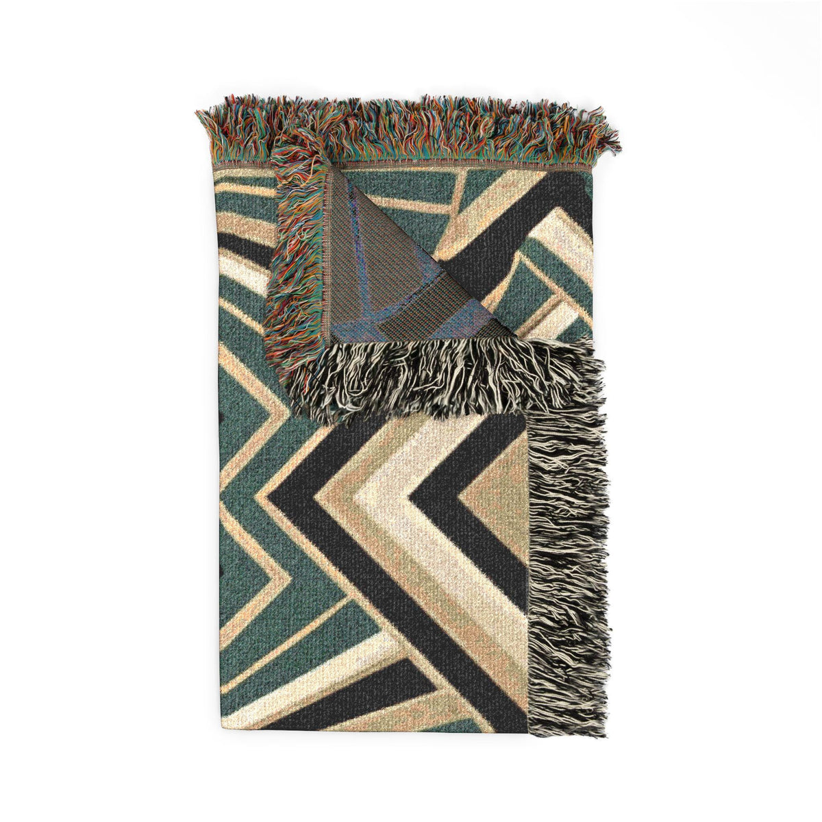 Art Deco Fan Pattern Woven Blanket | Geometric Throw, Retro Chevron Design