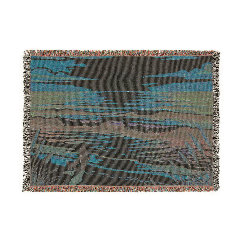Sunset Beach Walk Woven Blanket | Coastal Ocean Scene Throw