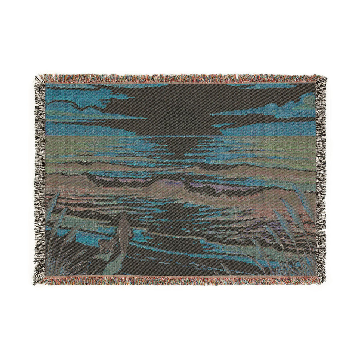 Sunset Beach Walk Woven Blanket | Coastal Ocean Scene Throw