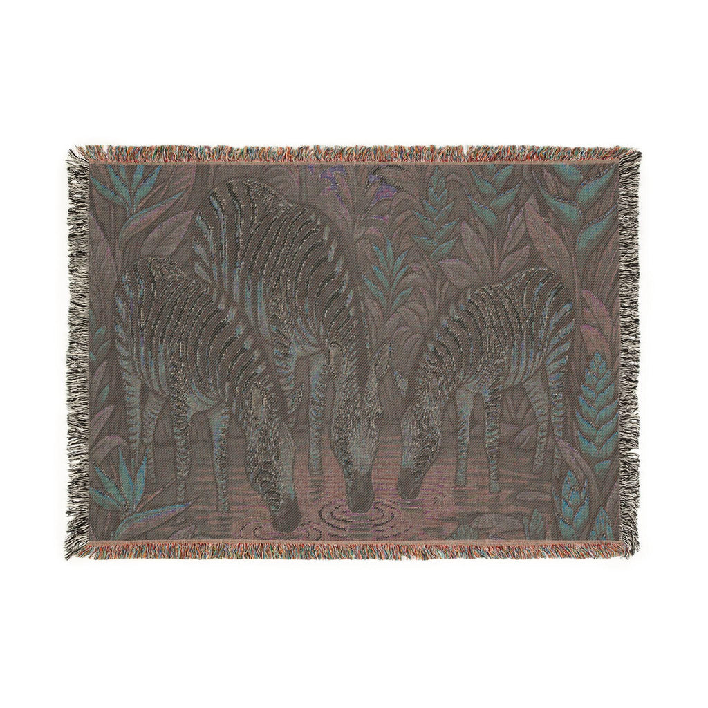 Zebra Trio Drinking Scene Woven Blanket | Tapestry Animal Throw