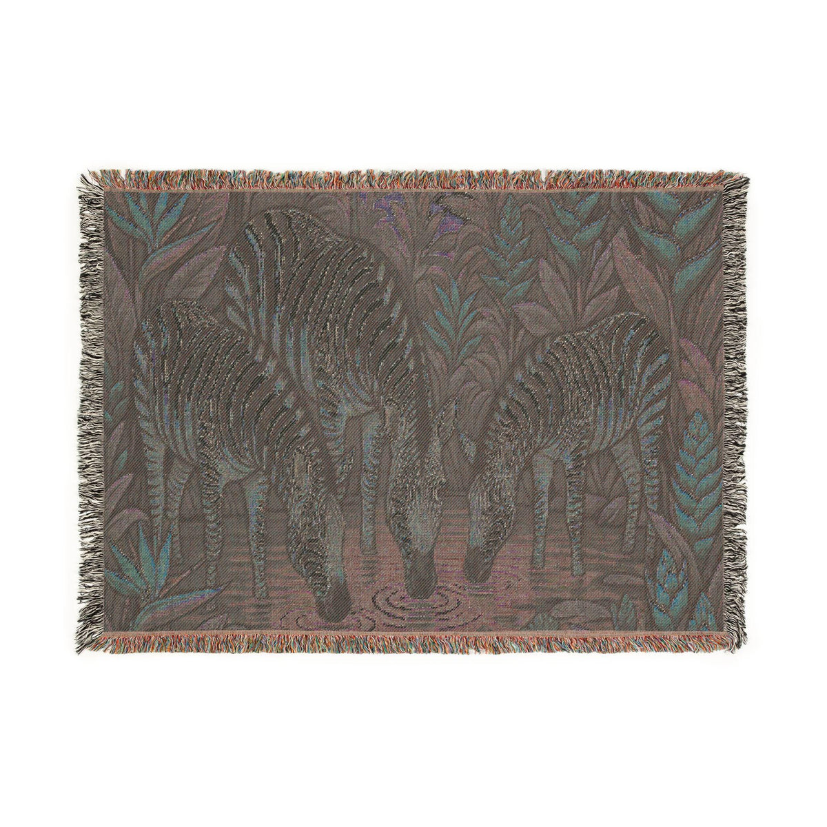 Zebra Trio Drinking Scene Woven Blanket | Tapestry Animal Throw