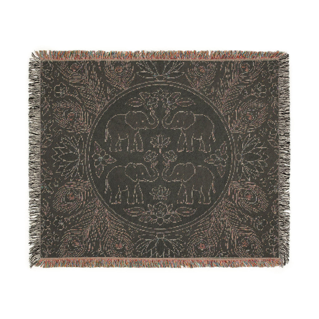 Elephant Medallion Woven Blanket | Boho Floral Throw