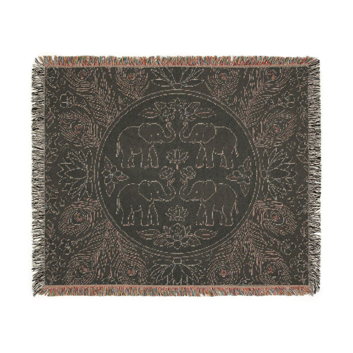 Elephant Medallion Woven Blanket | Boho Floral Throw