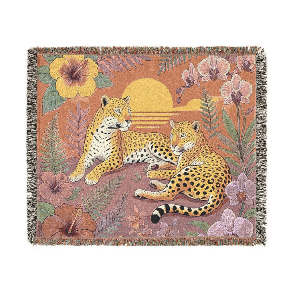 Leopard Sunset Woven Blanket | Tropical Jungle Throw