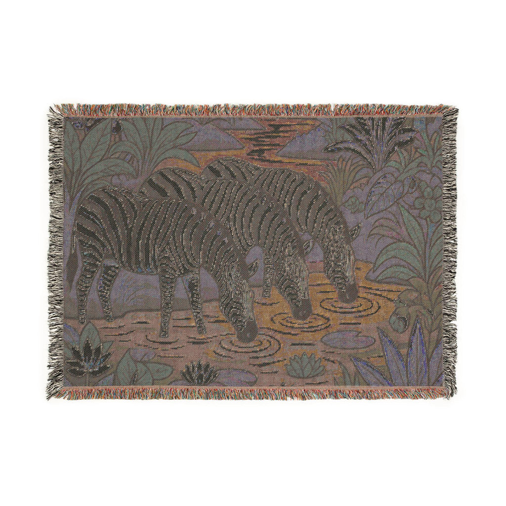 Zebra Trio Drinking at Pond Woven Blanket | Tapestry Animal Throw