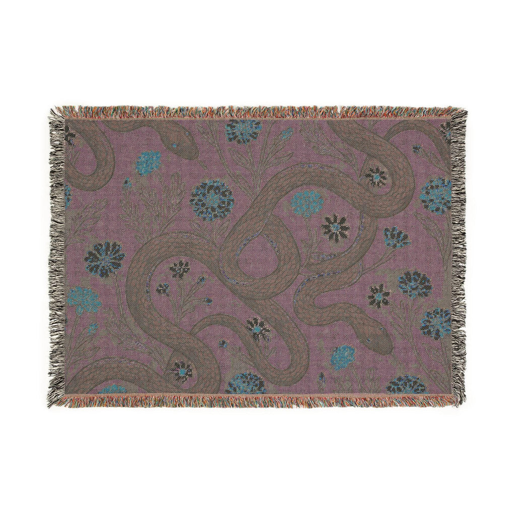 Floral Serpent Woven Blanket | Botanical Snake Tapestry Throw