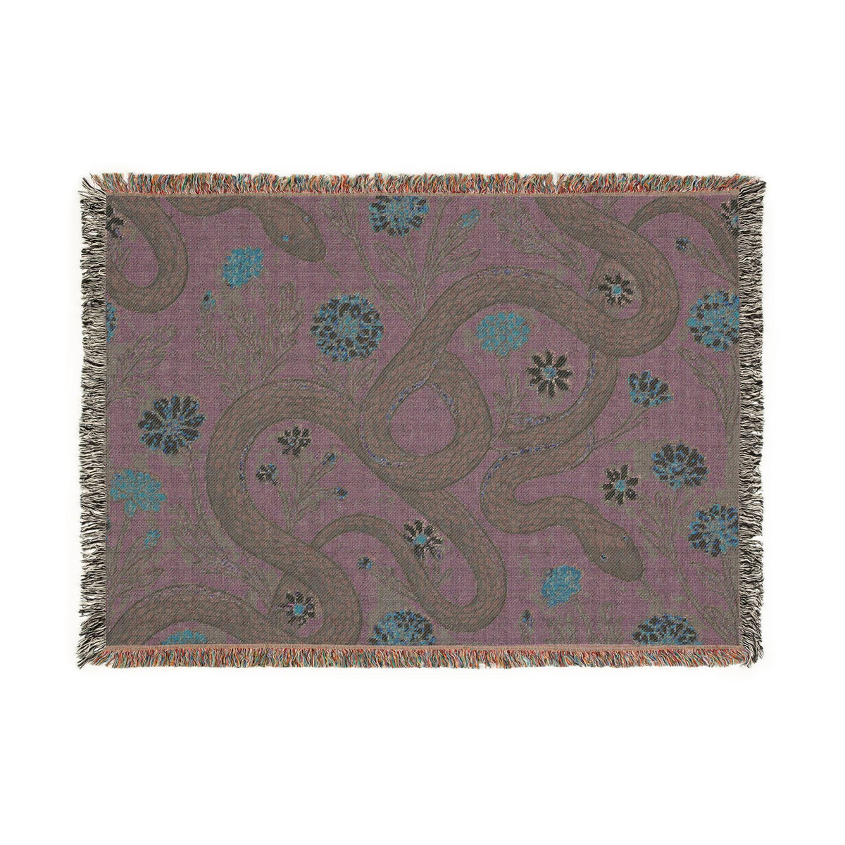 Floral Serpent Woven Blanket | Botanical Snake Tapestry Throw