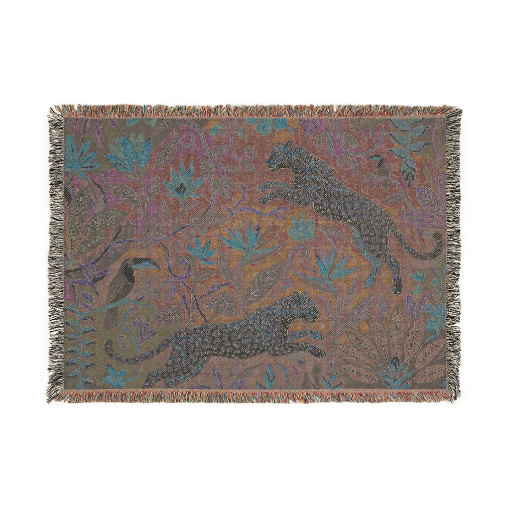 Leopard Jungle Tapestry Woven Blanket | Botanical Animal Throw
