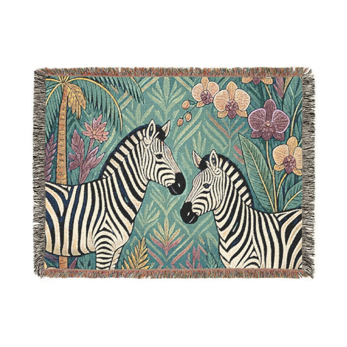 Zebra Jungle Illustration Woven Blanket | Safari Animal Throw