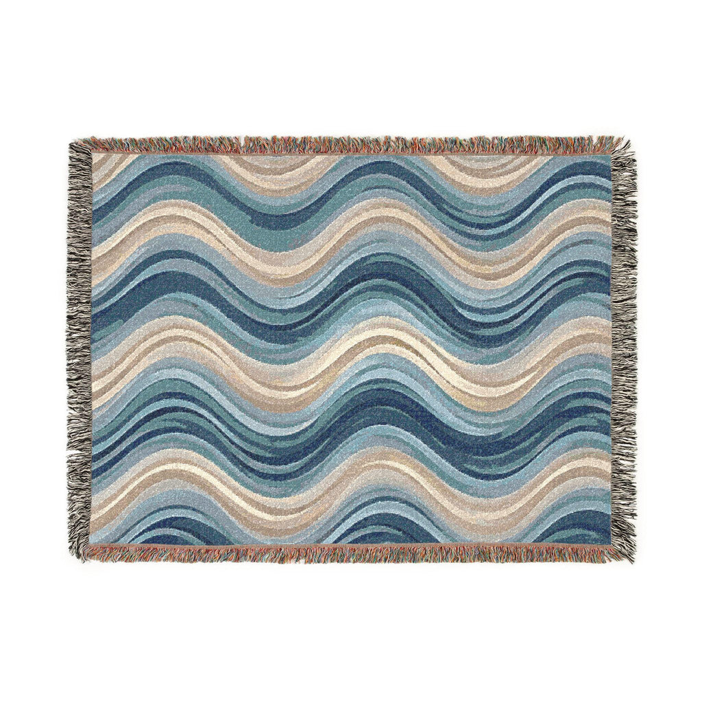 Ocean Wave Pattern Woven Blanket | Blue Teal Coastal Throw