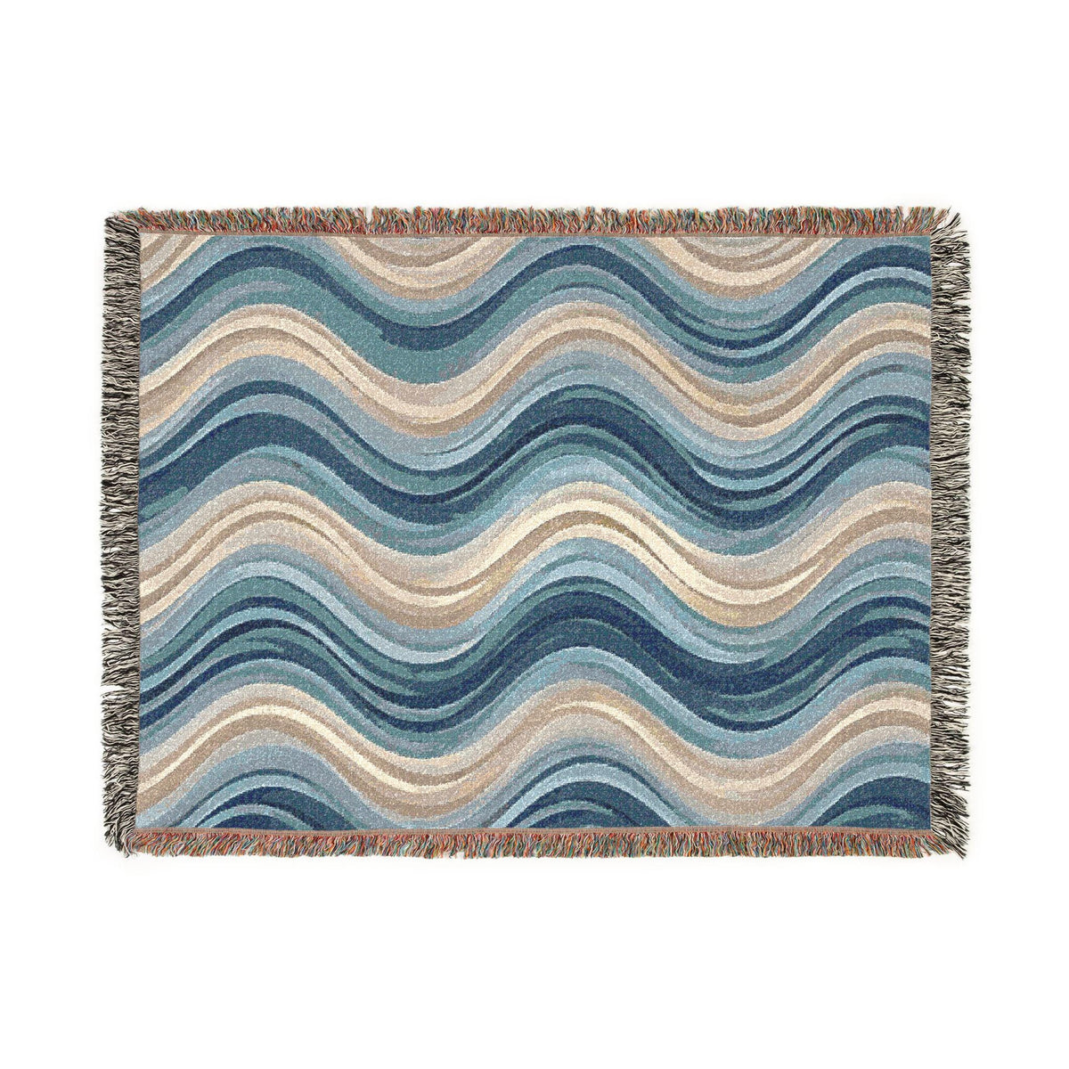Ocean Wave Pattern Woven Blanket | Blue Teal Coastal Throw