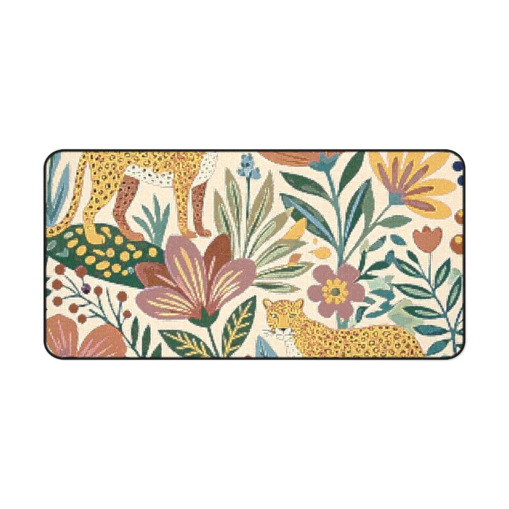 Vintage Floral Leopards Desk Mat | Botanical Jungle Mousepad