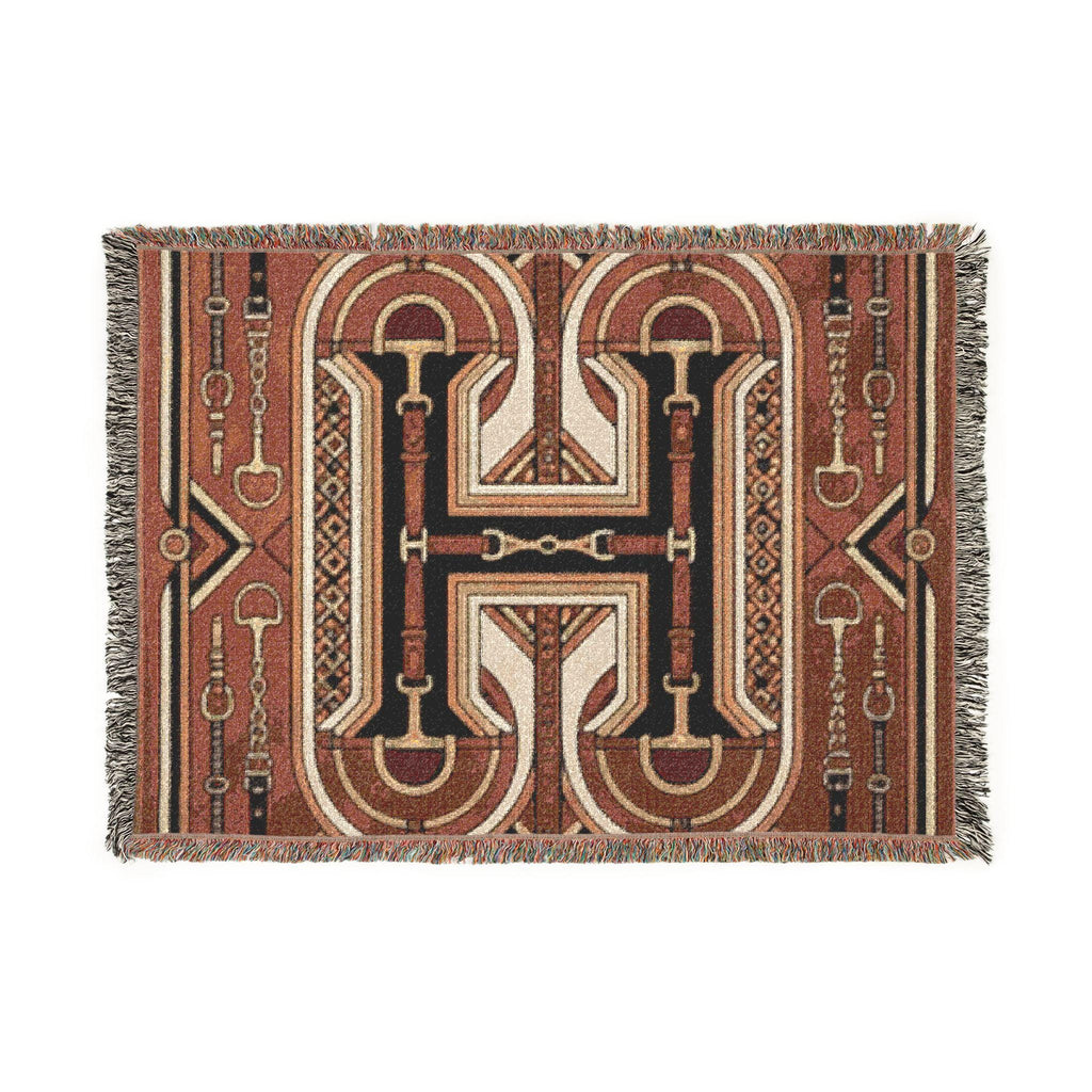Rustic Geometric Throw, Southwestern Equestrian Initial Tapestry