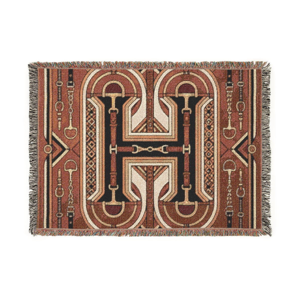 Rustic Geometric Throw, Southwestern Equestrian Initial Tapestry
