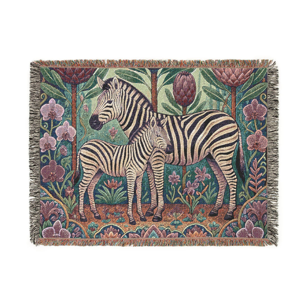 Zebra Mother and Foal woven blanket | Safari Nursery Tapestry Throw
