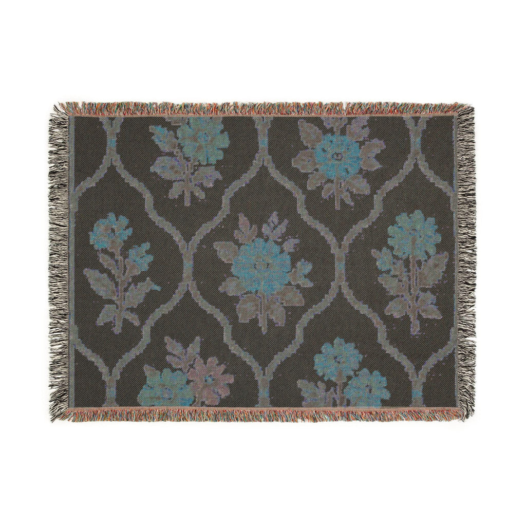 Vintage Floral Trellis Woven Blanket | Tapestry Throw