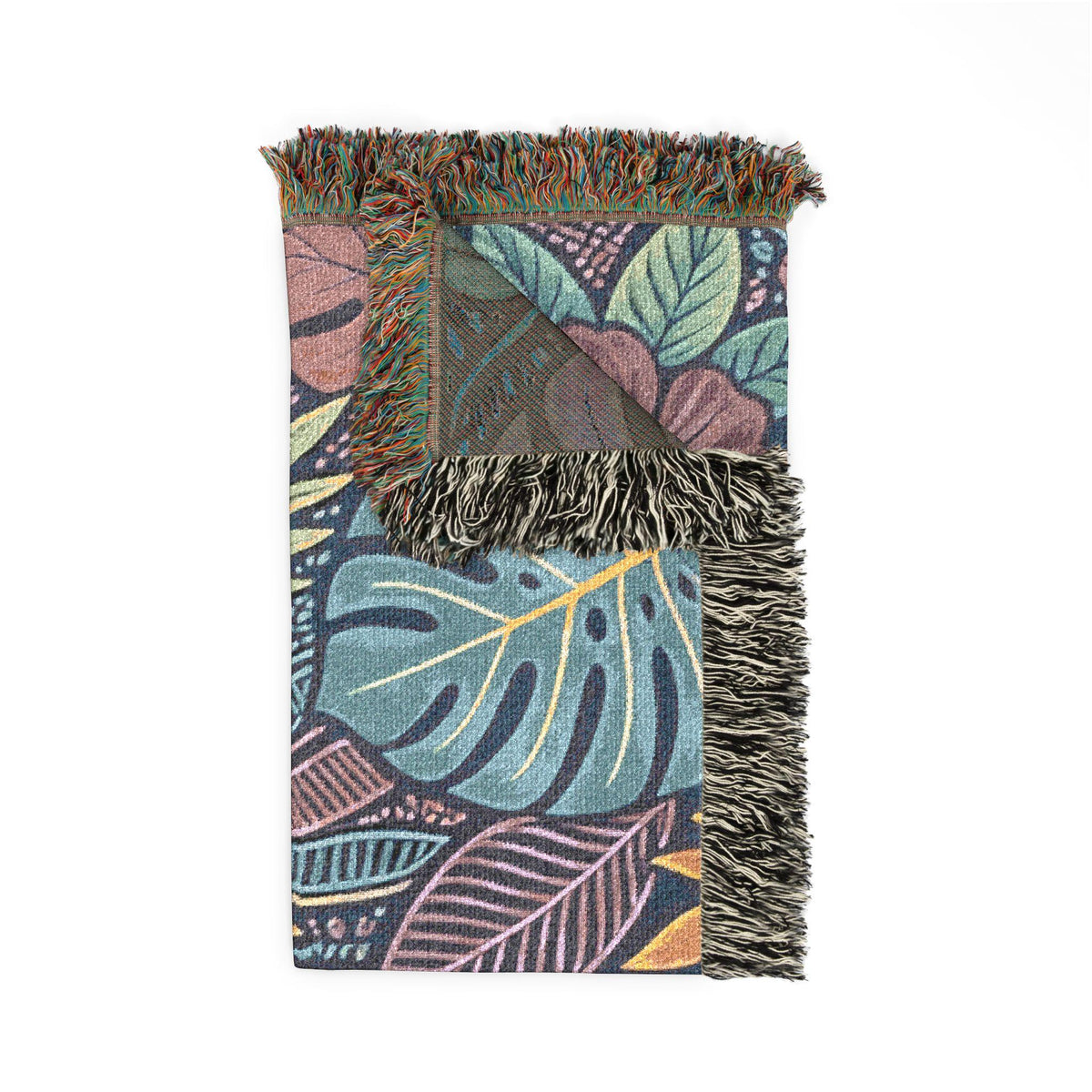 Tropical Floral Woven Blanket | Botanical Leaves Hibiscus Throw