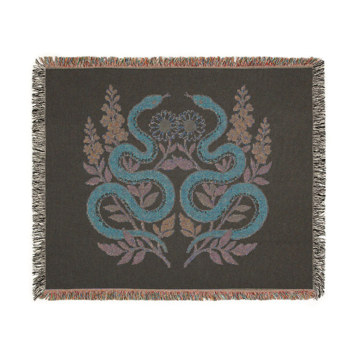 Twin Snakes Floral Woven Blanket | Boho Serpent Tapestry Throw