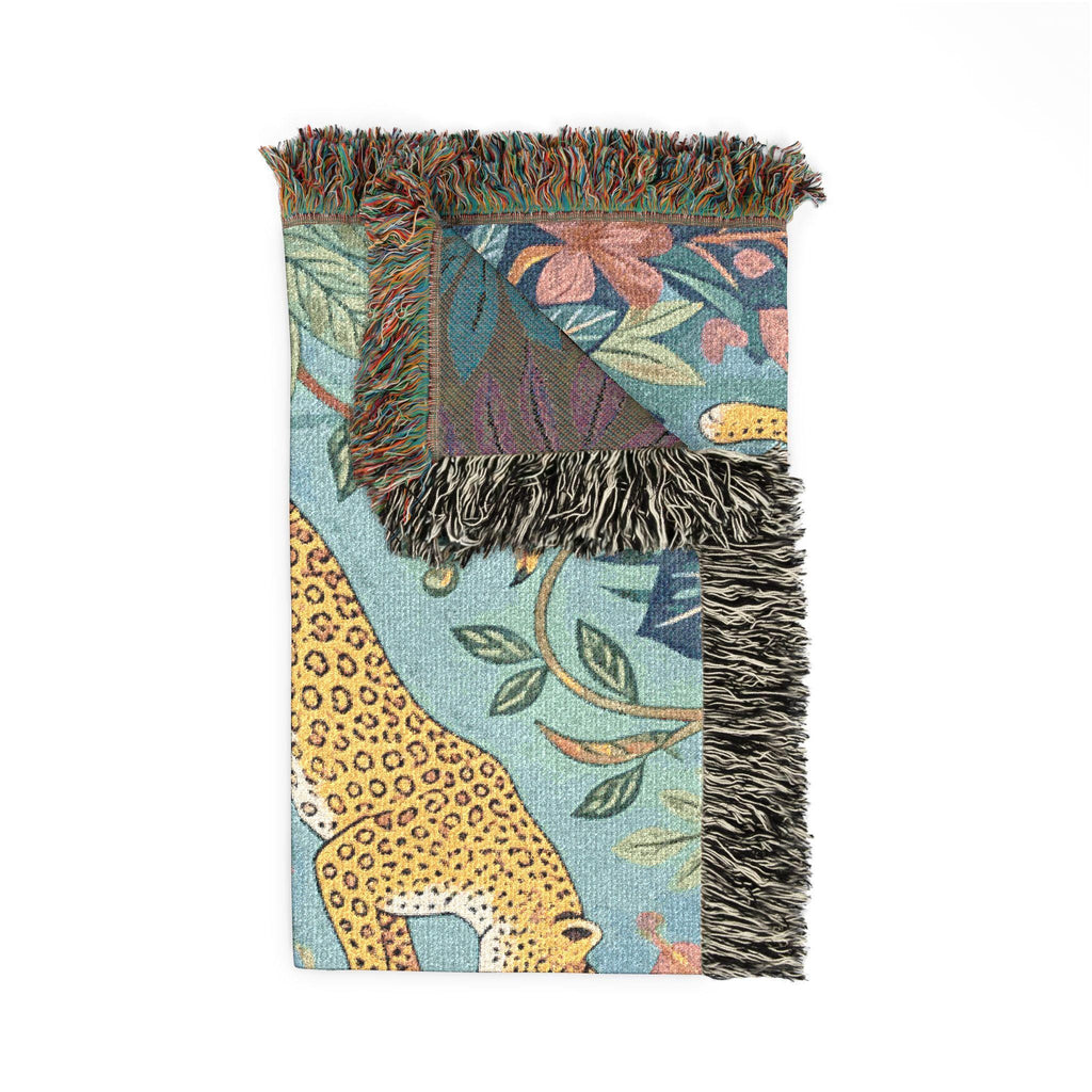 Leopard Jungle Tapestry Woven Blanket | Botanical Animal Throw