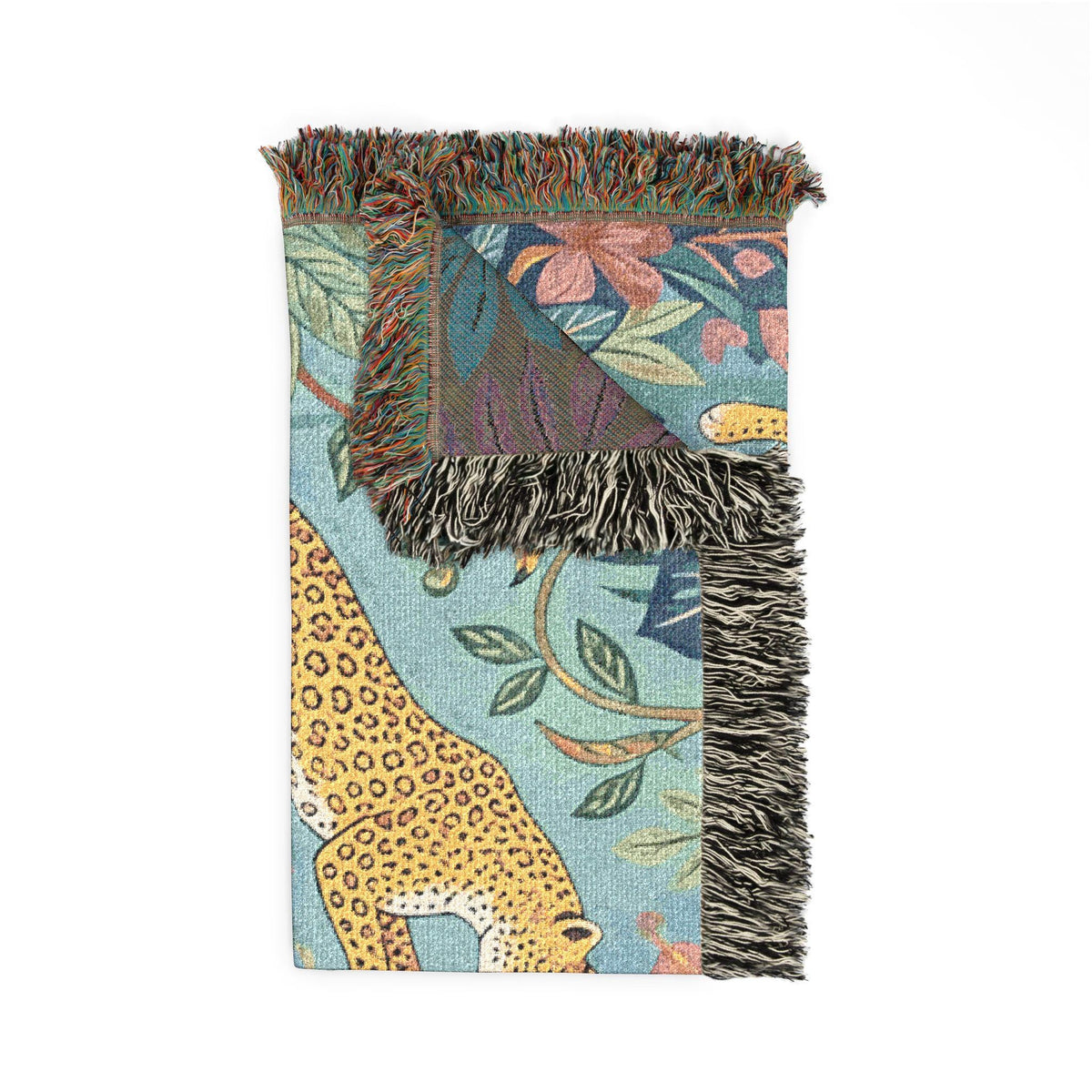 Leopard Jungle Tapestry Woven Blanket | Botanical Animal Throw