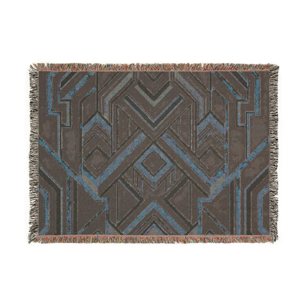Art Deco Geometric Pattern Woven Blanket | Gold Navy Throw