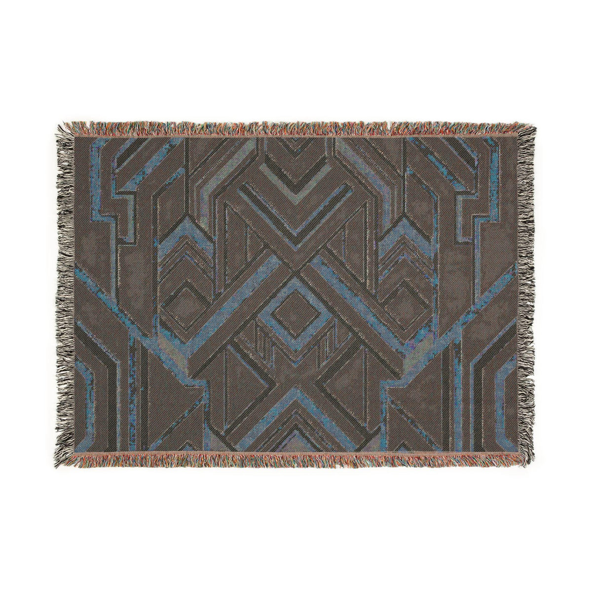 Art Deco Geometric Pattern Woven Blanket | Gold Navy Throw