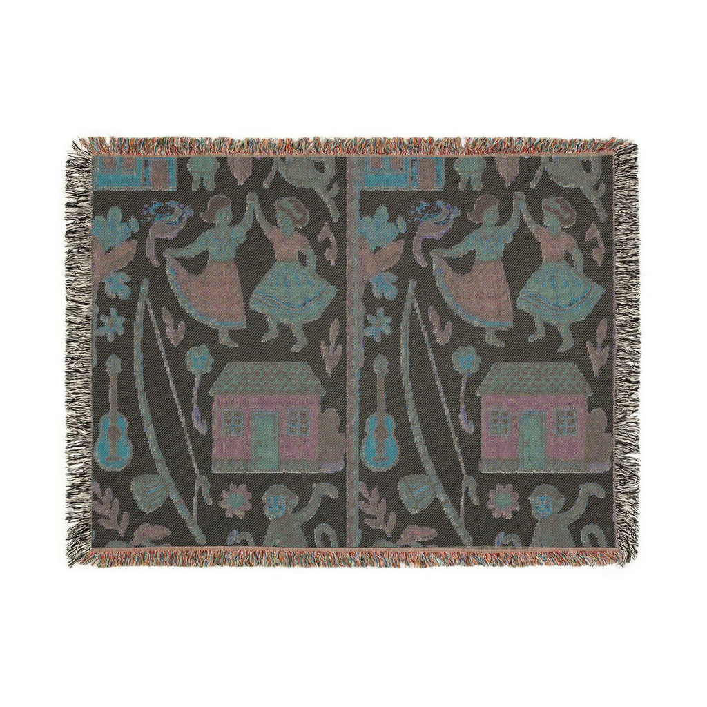 Folk Dance Pattern Woven Blanket | Southwestern House and Guitar Throw