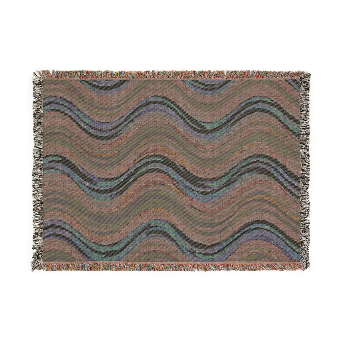 Ocean Wave Pattern Woven Blanket | Blue Teal Coastal Throw