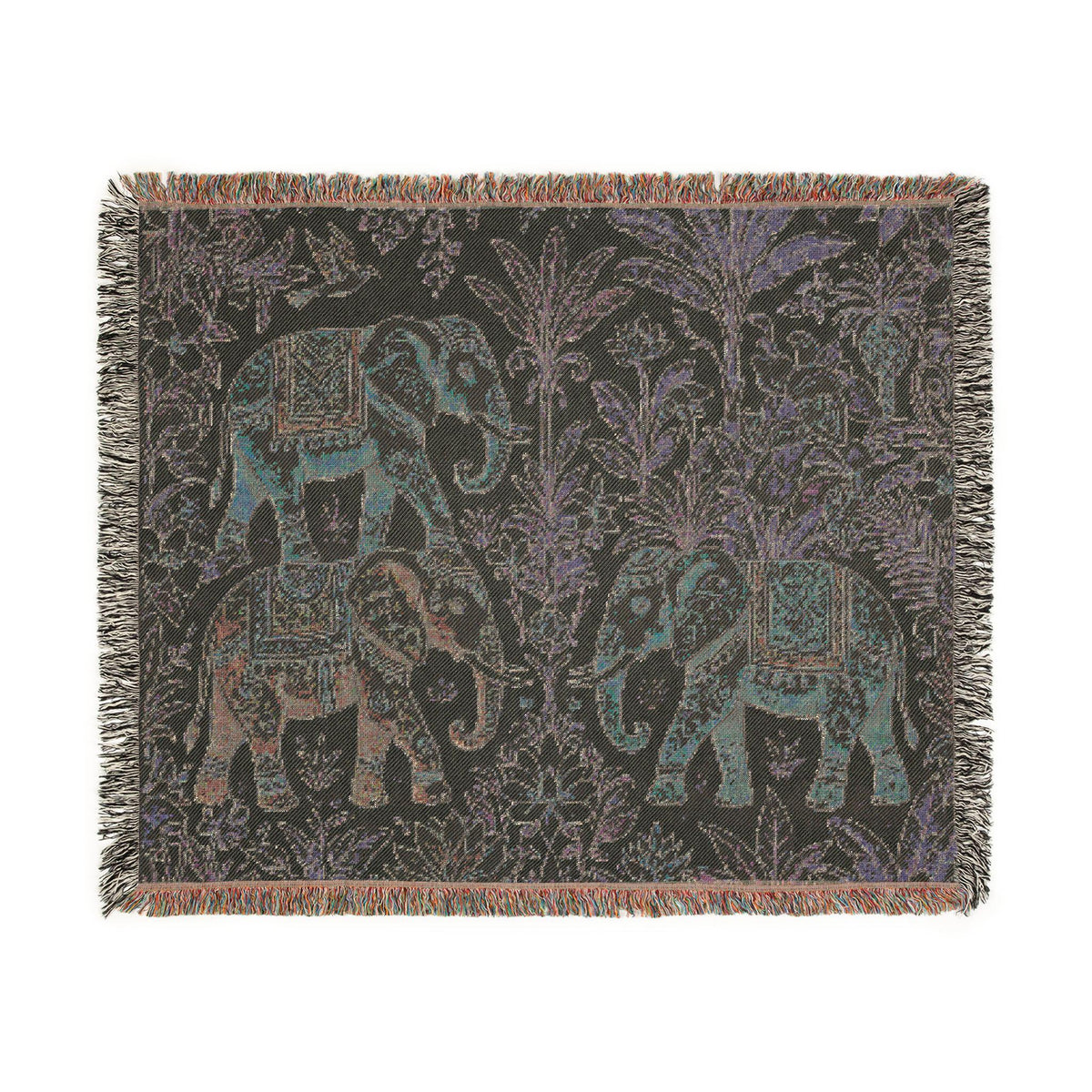 Boho Elephants Woven Blanket | Tapestry Animal Throw
